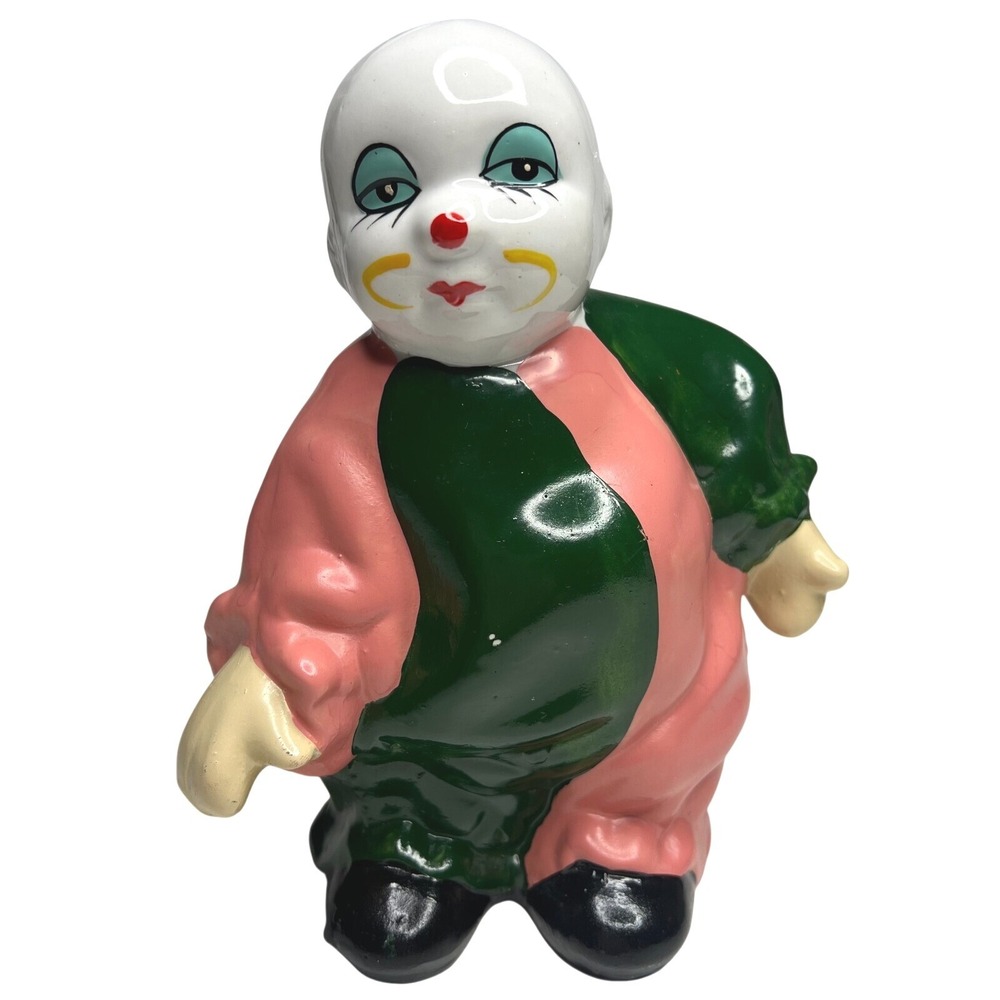 Dancing Clown Coin Bank VTG Plug Glossy Impact Resist Pottery 6in Hand Painted
